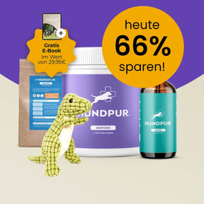 Hundpur® Sorglos-Paket mit Nerven Glückskomplex & GRATIS Zahnspray & E-Book & Gelenke Probe & Dino